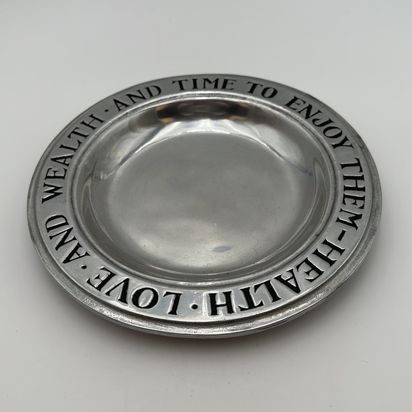 Vintage Wilton Health Love and Wealth and Time To Enjoy Them Pewter Plate / Bowl - Picture 1 of 16